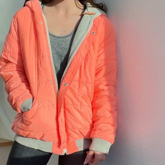 We the Free People Orange-Grey Black Run Reversible Puffer hood Jacket Small - Picture 5 of 13